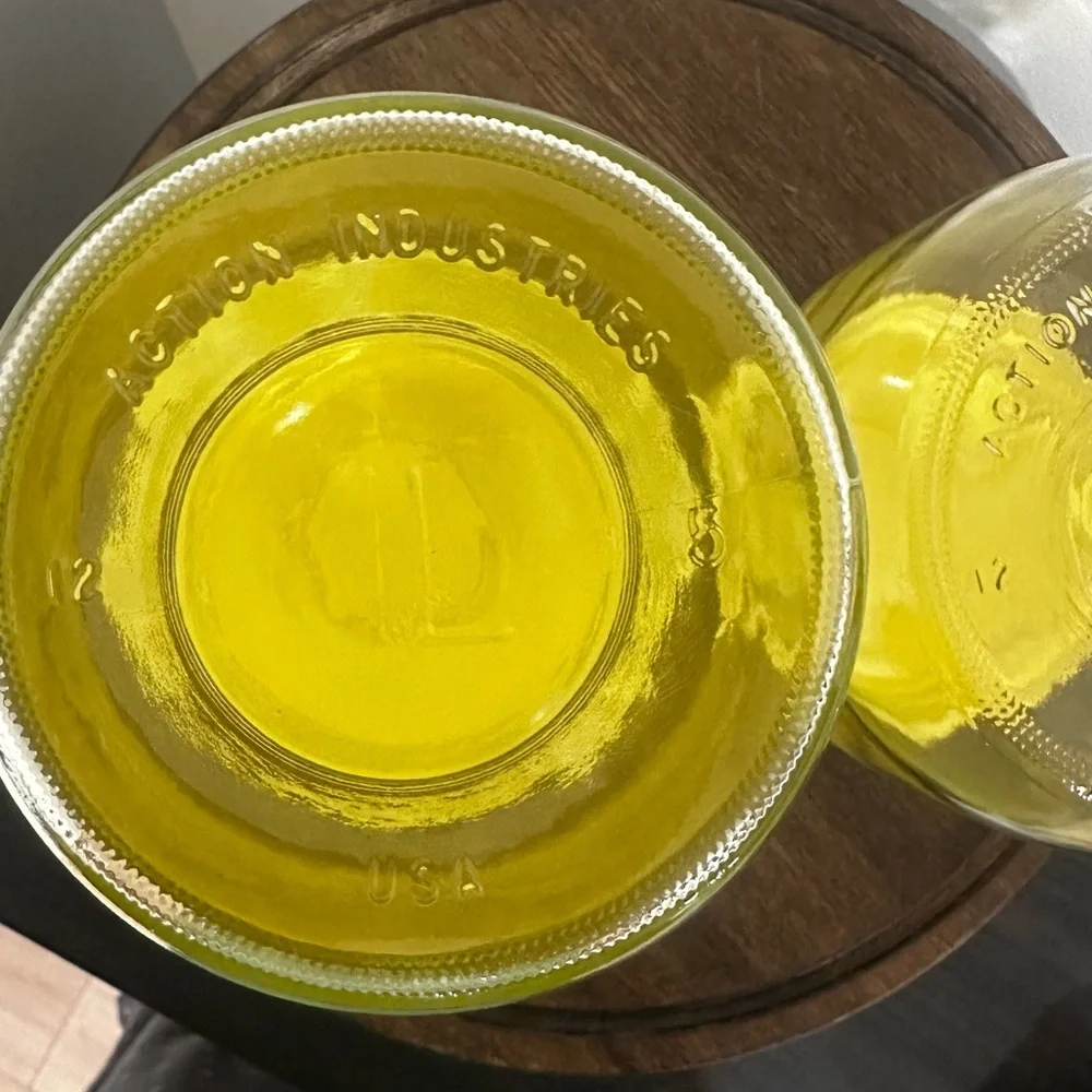 Vintage Action Industries Glass Canisters - Set of 2 - Yellow Lids - USA